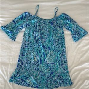 Lilly Pulitzer Blue and Green Off-Shoulder Dress